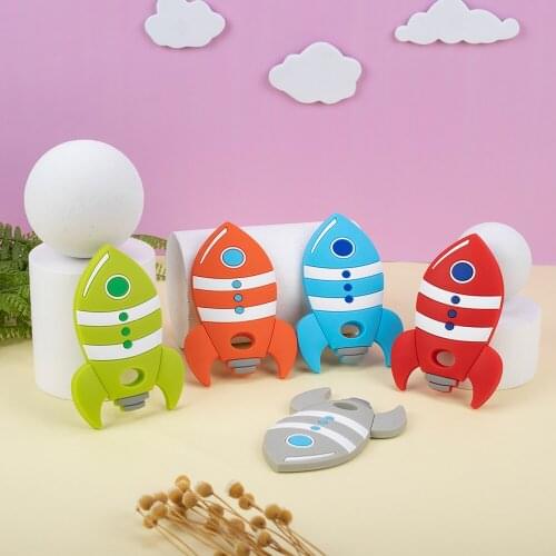 Sunrony 5Pcs Cartoons Rocket Silicone Teether for Baby Chew Nursing Pacifier Teething Toys