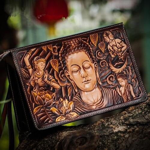 Hand-made Women Men Vegetable Tanned Leather Bag Money Holder Tathagata Clutch Clutches Envelope Production time: 30 days