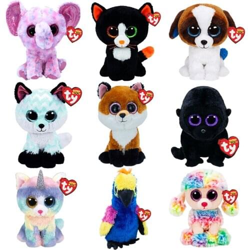 Ty Beanie Boos Big Eyes 6" 15 cm Fox Gorilla Cat Dog Series Appease Sleeping Stuffed Plush Toys Birthday Gift for Boys and Girls
