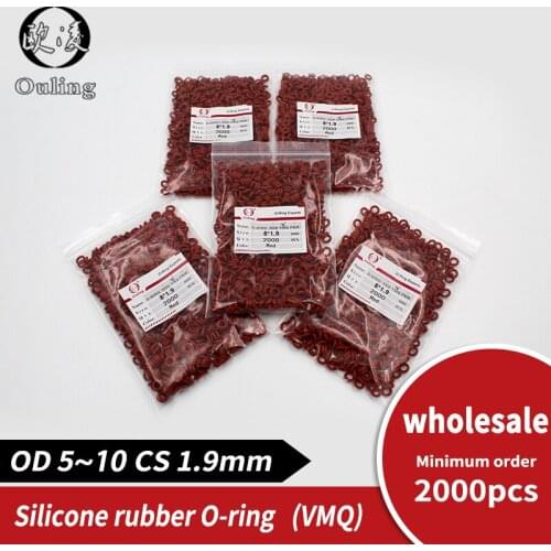 Red Silicon wholesale 2000PCS/lot 1.9mm Thickness O-ring Silicone/VMQ OD5/6/7/8/9/10 O Ring Seal Rubber Gasket Ring Washer