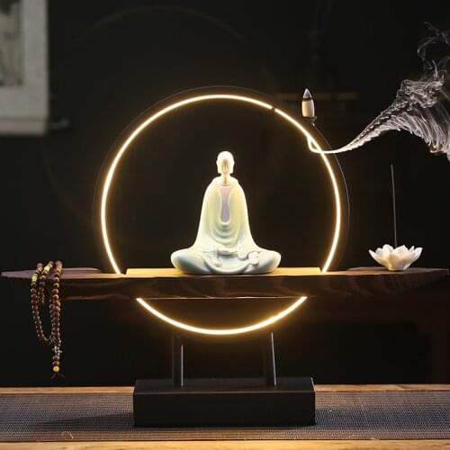 Waterfall Ceramic Incense Burner Arabic Style Modern Incense Burner Led Light Spiritual Decor Bruciatore Incenso Insence Burner