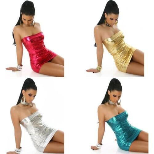 2021 Summer New Style European Hot-Selling Womens Clothing Pu Bright Leather Mini Bag Hip Fashion Super Short Dress