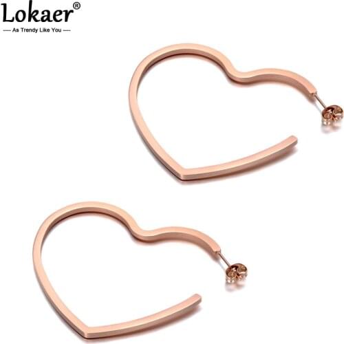Lokaer Original Design Titanium Stainless Steel Love Heart Earrings Bohemia Office Stud Earrings Jewelry For Women Girls E19328