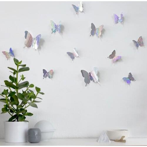 12 pcs/set Glitter butterfly 3D Wall Sticker kids room Home Decoration living room Butterflies Wedding Decor art Decal stickers
