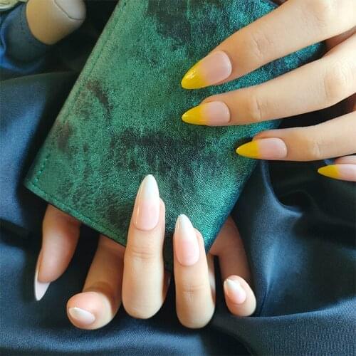 24pcs False Nails Patch Gradient Pink Glue Type Ballerina French Fashion Manicure Full Cover Wearable Coffin Fake Nails Z156