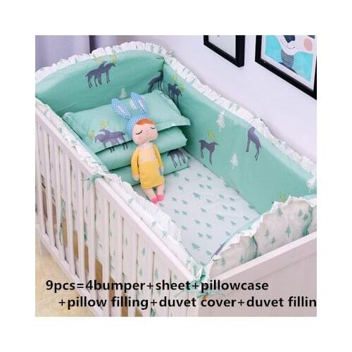 6/9PCS Elk 100% Cotton Baby Crib Bedding Set,Crib for Infant Crib Bedding Sets for Boy and Girl Baby Blanket Sheet kit berço