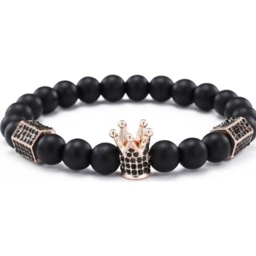 8mm tj5 gold silver micro pave cz zircon cubic zirconia Bracelet adjusted nature stone bead Frosted agate Onyx Bangles