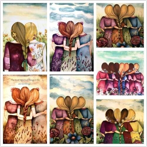 5D DIY Diamond Painting Friendship Sisters Mosaic Diamond Embroidered Cross Stitch Kit Cartoon Pattern Home Decoration Art Gift