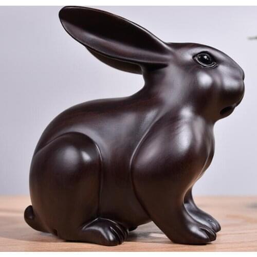 BLACK SANDALWOOD CARVING RABBIT PENDULUM GEOMANTIC HANDLEBARS. STATUE PENDULUM SOLOID WOODEN MARKET ARTS GOD LUCKY