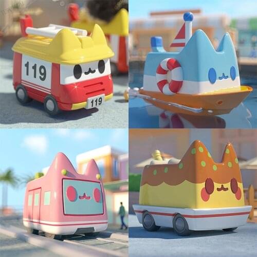 Blind Box Toys Full Set Anime Car Figure Pop&Marter Action Figurine BOXCAT Traffic Model Guess Bag Surprise Box Gift For Kids
