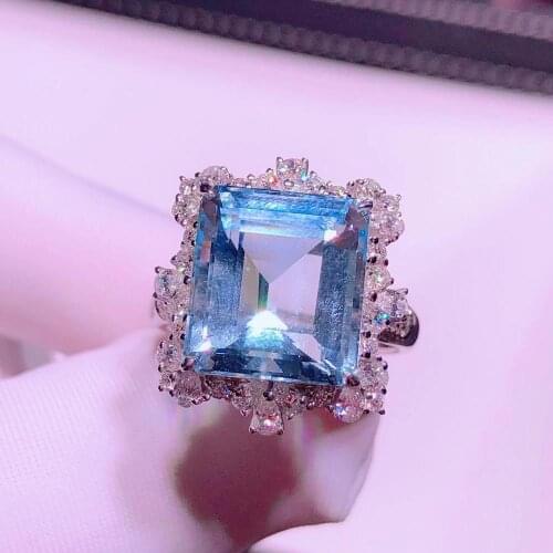 H809 Aquamarine Ring Fine Jewelry Pure 18 K Gold Natural Blue Aquamarine Gemstones 9.25ct Fine Rings