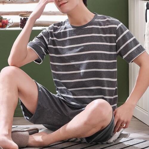 Cotton Mens Long Sleeve Pyjamas Sets Down Blue Male Nightwear Pajama Pants Sets Korean Long Sleeve Sleepwear Suits for Man