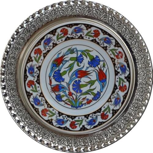 Ceramic Silver Framed Plate ,Home Decor, Wall Decor , islamic decor, ramadan, ramadan gift ,dinner set, plate set, dinner plates