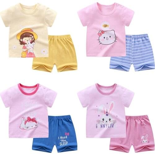 Girl Set Baby 100 % Cotton Short Sleeves + Shorts 2 Piece Summer Clothes Childrens T-shirt Set Toddler Girl Clothes