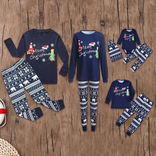 2pcs Parent-Child Clothes Sets Christmas Print Pajamas Pants Men Women Cotton Long-Sleeve Family Matching Outfits Tops Pants