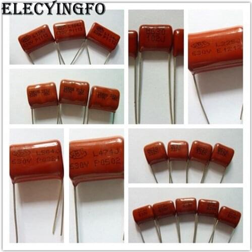 10pcs CBB capacitor 630V 102~225 1nF~2.2uF Metallized Polypropylene Film Capacitor All Values