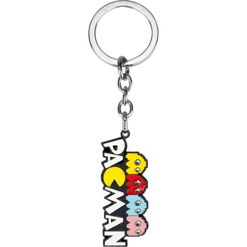 Game Pixels Movie Jewelry Pacman Enamel Metal Keychain Pac-Man Charm Pendant Key Chains For Christmas Gift Kids Bag Accessories