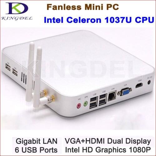 Kingdel Mini PC Desktop Computer HTPC, Intel Celeron 1037U Dual Core CPU, 4GB RAM 32GB SSD+HDD, HDMI VGA Wifi fanless metal case