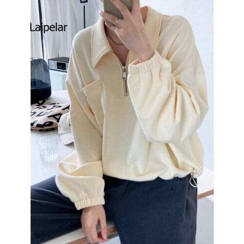 2021 autumn new half zipper lapel pullover sweater womens design sense loose bf waist waist top