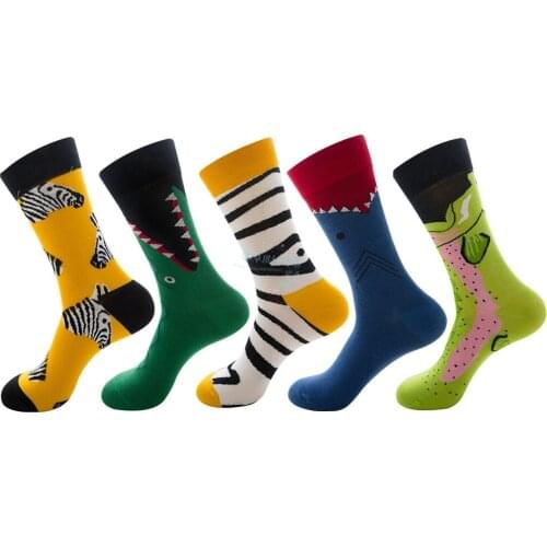 Novelty Funny Men Graphic Socks Combed Cotton Oil Painting Stripes Japanese Harajuku Fashion Long Crew Shark Sock Christmas Gift