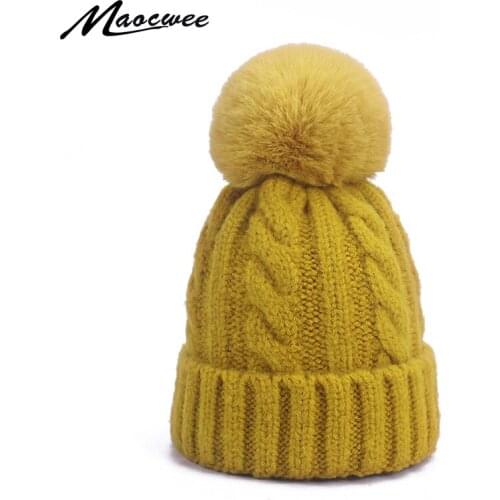New Pom Poms Women Winter Hat Casual Beanies Fashion Crochet Knitting Hat Outdoor Warm Thick Female Cap Hat feminino Beanie Hats