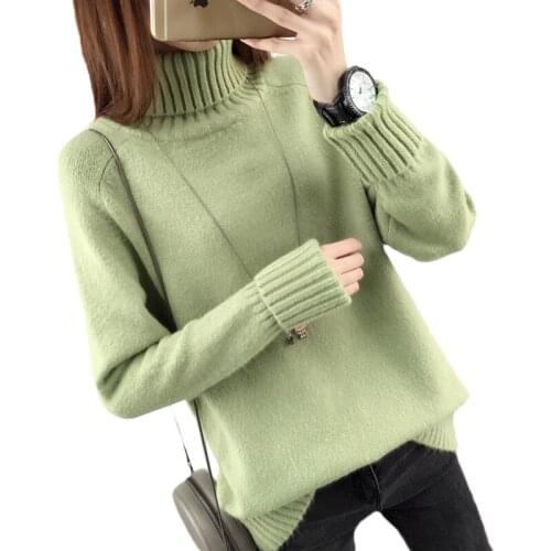 Autumn Winter Women Knitted Turtleneck Sweaters Thick Pullovers Long Sleeve Solid Color Elastic Oversized Sweater Tops