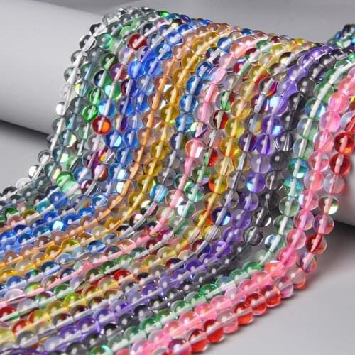 Smooth AB Austrian Crystal Round Loose Beads For DIY Jewelry Making Glitter MoonStone Beads Diy Bracelet 15'' Strands 6 8 10 mm