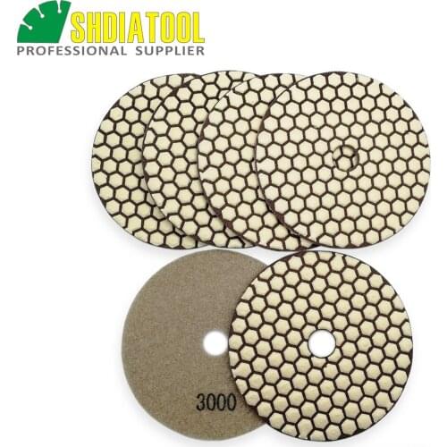 SHDIATOOL 6pcs 125mm #3000 B dry polishing pads diameter 5inch Resin bond diamond flexible GRINDING disc