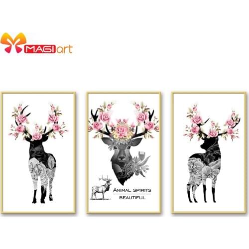 Cross stitch kits Embroidery needlework sets 11CT water soluble canvas patterns 14CT Animal style Flowering Elk-NCMA106
