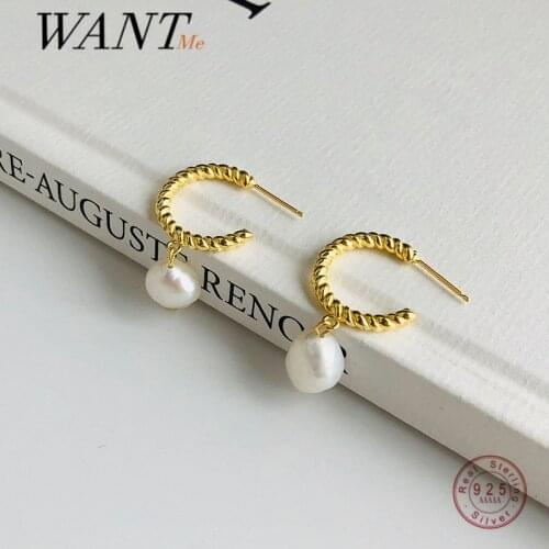 WANTME 925 Sterling Silver Natural Freshwater Baroque Pearl Twist Tassel Stud Earrings for Women Bohemian Charming Jewelry Gift