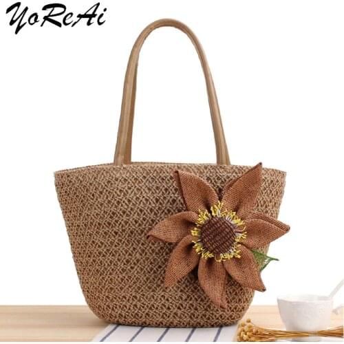 YoReAi Rattan Large Capacity Tote Bag For Women Designer Wicker Woven Womens Handbags Summer Beach Straw Basket Lady Hand Bags