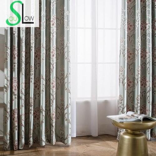 Slow Soul Light Green Beige High Precision Curtain Jacquard Flower Chinese Style Modern Curtains For Living Room Bedroom Kitchen