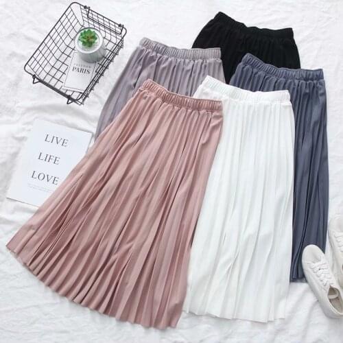 2019 Summer Skirt New Temperament Drape Pleated Skirt Long Skirt Elastic Waist Solid Color Versatile Skirt Women