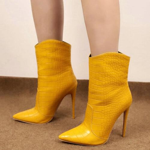 Fashion Super High Heels Ankle Boots Women Faux Leather Short Boots Ladies Spring Autumn Pointed Toe Winter Calf Boots