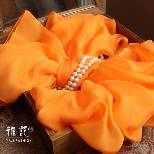 100% Real Silk Scarf Women Natural Silk chiffon Scarf Orange yellow Silk Shawls Wraps for Ladies Solid Foulard Femme Lady
