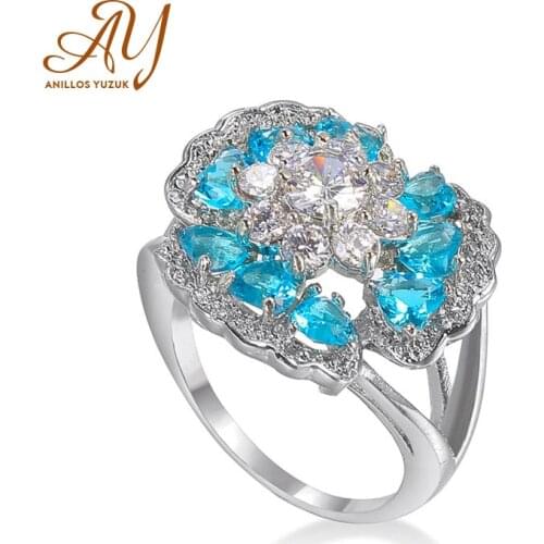 Anillos Yuzuk Unique Design Blue Gemstone Female Zircon Stone Ring 925 Sterling Silver Jewelry Women Wedding Engagement Rings