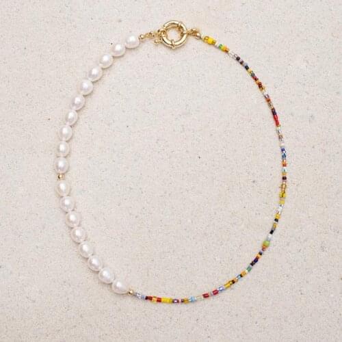 Boho women rainbow necklace real freshwater pearl colorful beads creative design choker Bridal Wedding fashion Jewelry gifts