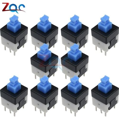 10pcs NEW 8X8mm Blue Cap DPDT Self-locking Type Square Button Switch 8*8 8X8 mm 6Pin Multimeter