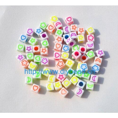 100 pcs shipping free DIY Handcraft Department Fluorescence Mix Color Star And Moon 6MM Square Acrylic Beads Jewelry Findings