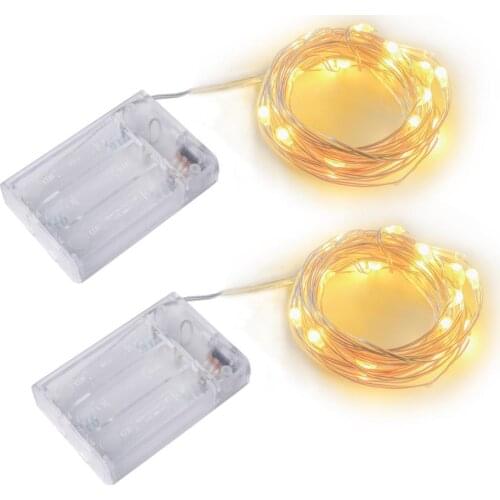 2 Pack 2/5/10M Christmas Lights Battery Powered String Fairy Lights LED Copper Wire Xmas Tree Party Home Wedding Gift Decoration
