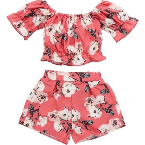 2Pcs/Set Baby Clothes Floral Print Good-looking Skin Friendly Girls T-shirt Shorts Suit for Summer