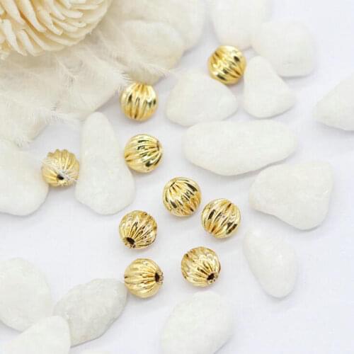 20PCS 4MM 5MM 14K Gold Plated striped lantern beads handmade beaded bracelet loose beads material jewelry making accessories
