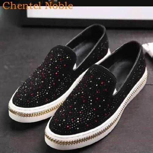 2020 Brand Male Comfortable Loafers Men Casual Shoes Party Shoes Men Flats Slip-On Crystal Sneakers Black Color 38-44 Size
