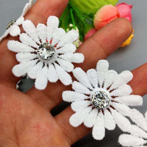 20x White Diamond Daisy 3D Flower Embroidered Lace Trim Ribbon Fabric Sewing Craft DIY For Costume Dress Hat Decoration 3.8CM