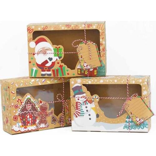 3pcs Mix Christmas Cookie Gift Boxes for Christmas Party Supplies Christmas Kraft Paper Gift Food Bakery Boxes with Clear Window