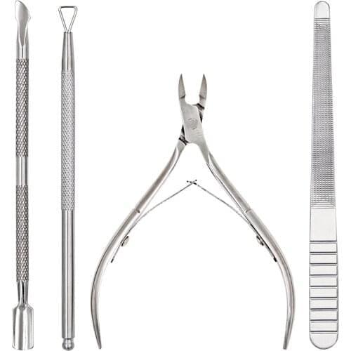 4pcs Nail Cuticle Pusher Dead Skin Remover Stainless Steel Nipper Spoon Dual-end Trimmer Cutter Clipper Manicure Tools