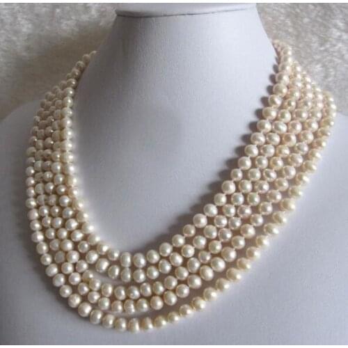 5 strands 6-7mm white pearl 5 rows necklace natural freshwater pearl Woman Jewelry 43cm 17'' 35cm