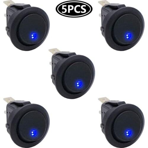 5Pcs 3 Pin 12V 20A Amps Car Truck Rocker Round Toggle LED Switch On-Off Control Blue
