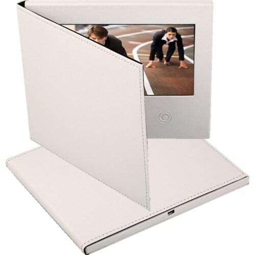 A5 size leather 7inch lcd screen hd video Brochure Universal Video Greeting Cards watching booklet for Advertising busines