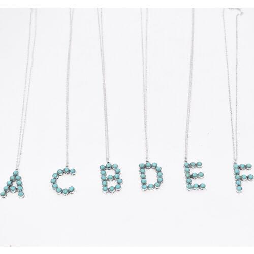 Antique silver plated initial bead necklace Alphabet pendant necklace Letter charm necklace